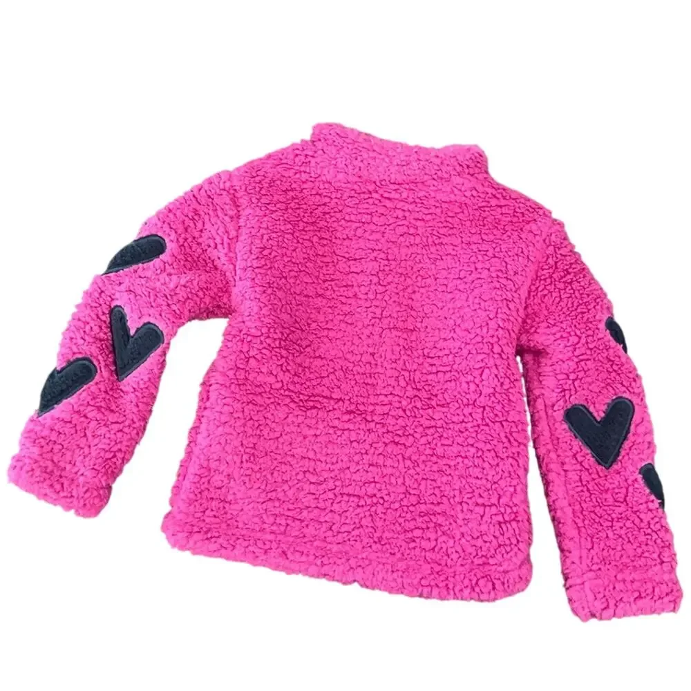 Splendid Girl's Jacket Fleece Zip Up Pink with Blue Hearts Size 4T